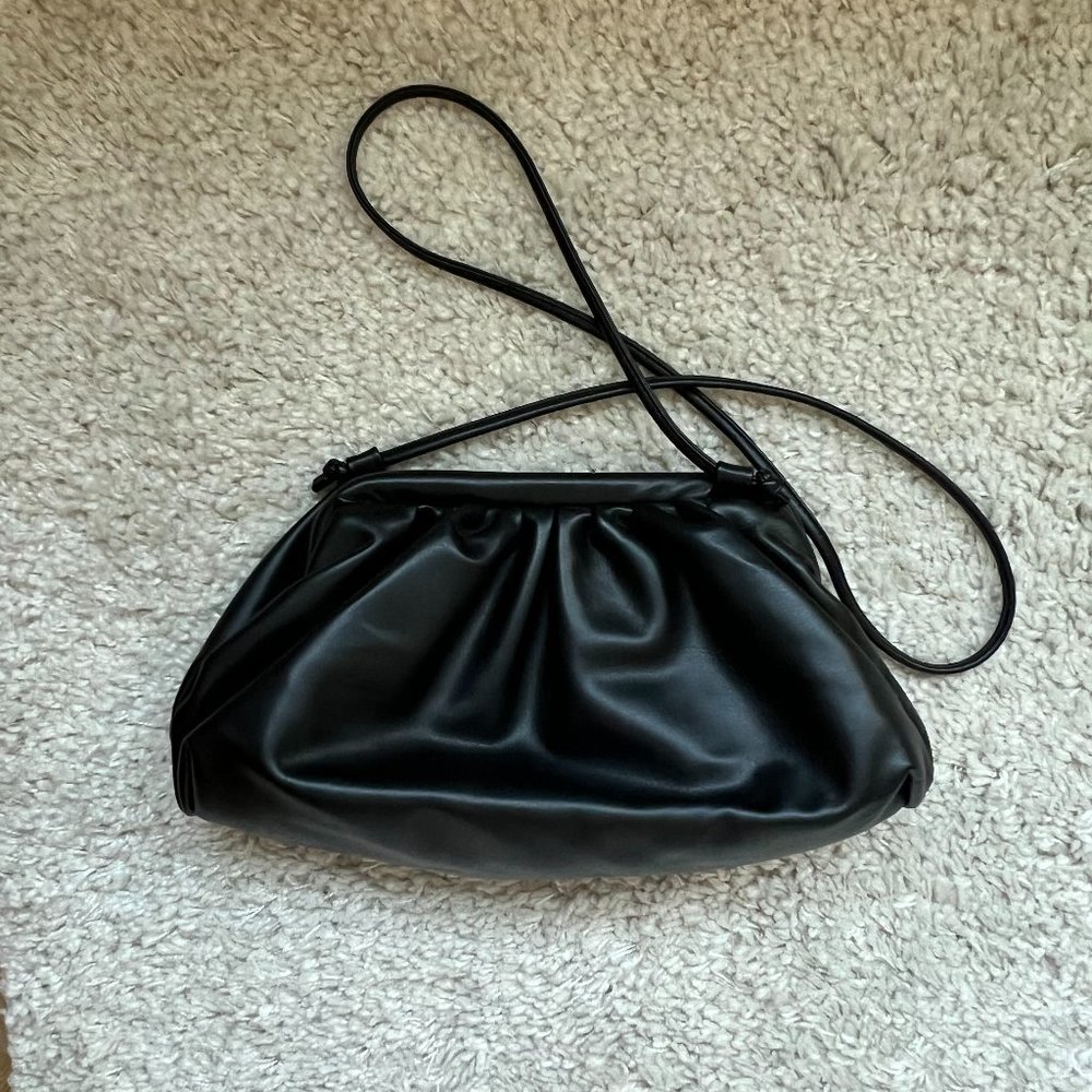 Melie Blanco Black Ruched Shoulder Clutch Bag